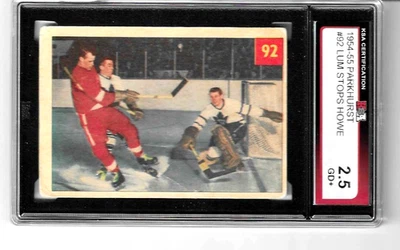 Tarjeta de acción Sports Cards 1954 - 55 Parkhurst "Lum Stops Howe" clasificación KSA 2,5 Foto 1 de 2