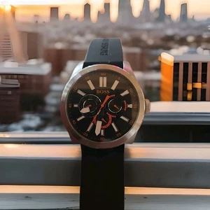 Hugo Boss Reloj Hombre Acero Inoxidable 8.5" MUÑECA Banda Goma Batería Fresca - Imagen 1 de 12