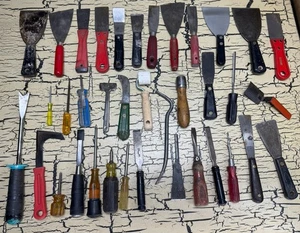 Lote de 37 herramientas de mango de madera antiguo de colección cuchillo raspador charco perforador destornillador cincel - Imagen 1 de 15