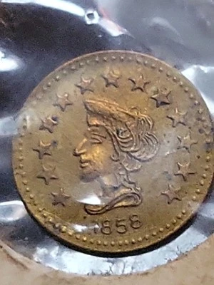 1858"ORO"13 Estrellas Cabeza de Dama Frente California ORO 1/2 SOBRE ANIMAL En la Parte Trasera. Foto 1 de 4