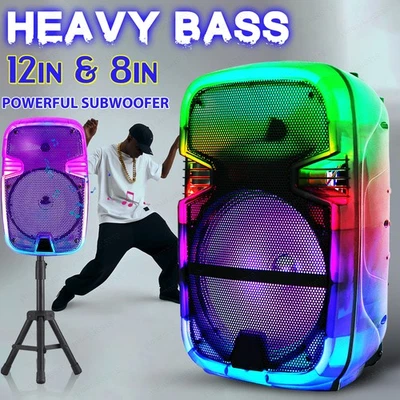 Portable Bluetooth Speaker 12" 15" SubWoofer Deep Bass Party Sound System w/Mic - Image 1 of 4