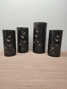 Blech Vorratsdosen schwarz mit handbemalten asiatischen Vögeln Vintage 4er Set - Bild 1 von 24