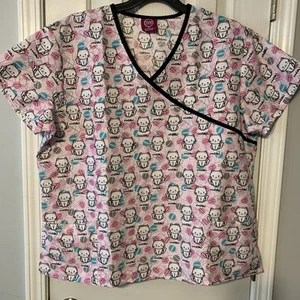 DIVINE Curves Scrub Top Size 2x Pink Cat Kitty Yarn Ball Pink Top - Picture 1 of 6