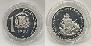 Dominican Republic 1 Peso 1988 UNC 500th anniversary of the discovery and evange - Picture 1 of 1