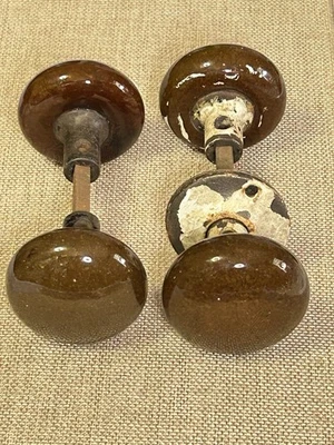 2 Vintage Bennington Door Knob Brown Marble Swirl Porcelain Door Knobs - Image 1 of 4