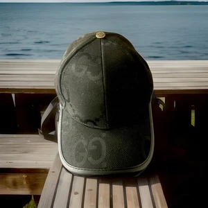 GUCCI MONOGRAM WEB BIG GG NYLON STRAP BACK BALL CAP BLACK ONE SIZE FITS MOST - Picture 1 of 6