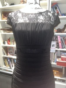 Sangria Cocktail Dress LBD Size 10 Black Lace And Ruching Midi Classy Cap Sleeve - Picture 1 of 7