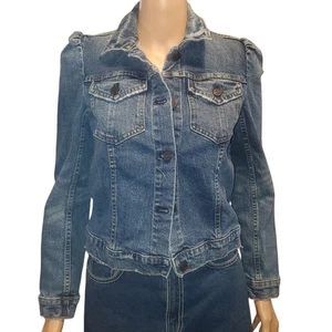 La Vie Rebecca Taylor Jeansjacke Größe XS Puffärmel Cropped Knopf - Bild 1 von 10