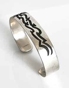 Vintage Sterlingsilber handgefertigt Mexiko schwer Armreif Armband Größe 7" - Bild 1 von 9