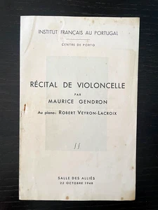 MAURICE GENDRON - Cello Recital Program 22/10/1948 Beethoven Schumann Prokofiev - Picture 1 of 1