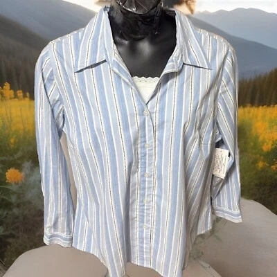 Blusa Moda Bug 2 piezas Blanco Azul Rayas con Algodón Cami LS Talla 18/20 Nueva con Etiquetas Foto 1 de 4