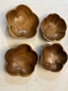 4 Piece Vintage Alii Woods Honolulu Hawaii Monkey Pod Salad Bowl Set - Picture 1 of 10