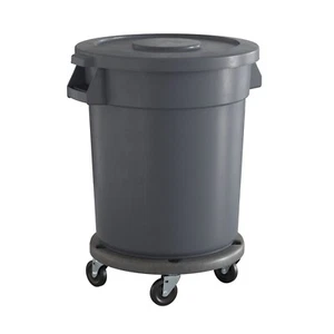 Commercial Round Plastic Trash Can with Lid and Dolly 20 Gallon Gray - Picture 1 of 1