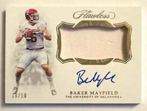 PANINI FLAWLESS COLLEGIATE : BAKER MAYFIELD SIGNED AUTO PATCH CARD 10/10 2019 - Picture 1 of 3