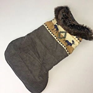 Dog Jacket Vest Corduroy Size M Brown Moose Faux Fur - Picture 1 of 5