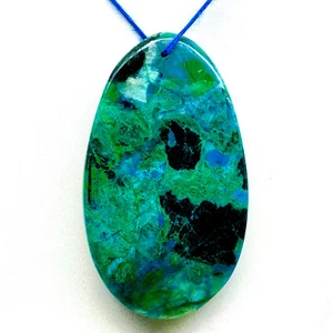 188.25 Cts Natural Malachite Chrysocolla 62x36mm Oval Drilled Cabochon Gemstone - Picture 1 of 13
