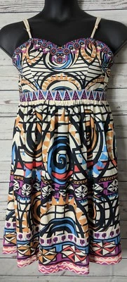 Champagne Strawberry Womens S Small Dress Colorful Aztec Adjustable Strap Sheath - Image 1 of 4