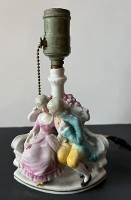 Antique German Porcelain Lamp French Courting Couple Figure Art Couch - Image 1 of 4