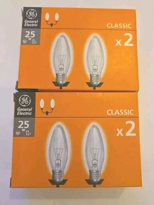4x General Electric 25W Incandescent Clear Candle Bulbs ES E27 200lm - - Image 1 of 3