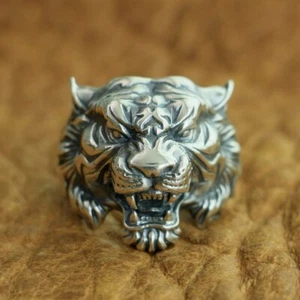 925 Sterling Silver High Details Tiger Ring Mens Biker Punk Ring TA130A US 7~15 - Picture 1 of 29