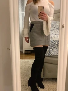 Zara Trafaluc Collection Gray Black Full Zip Wool Blend Skirt Womens Size Large - Picture 1 of 7