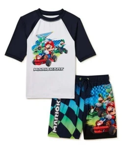 Super Mario Kart Swimsuit Set Swim Trunks Rash Guard Nintendo Boys Luigi Sz 8 M - Picture 1 of 3