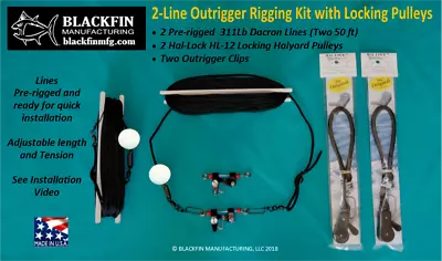 BLACKFINMFG Outrigger Rigging Kit - 2 Line Set 50 Ft Lines+ Hal-Lock Locking Pulleys & Clips