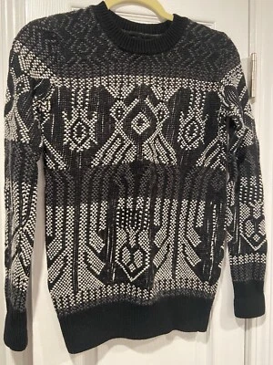 J. Crew Size XXS Women Black Mixed Stitch Blanket Sweater Soft Cotton Wool Blend - Image 1 of 4