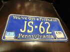 Pennsylvania License Plate Tag # JS-62 1999 2000