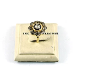 Natural Rosecut Diamond & Sapphire 925 Sterling Silver Gold Plated Silver Ring - Picture 1 of 3