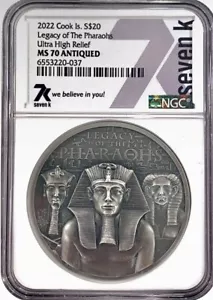 7k Metals 2022 Legacy of the Pharaohs 3oz.999 Antiqued Silver NGC MS70 Mint 2022 - Picture 1 of 3