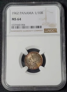 1962 Panama Silver 1/10 Balboa - NGC MS-64 - Picture 1 of 6