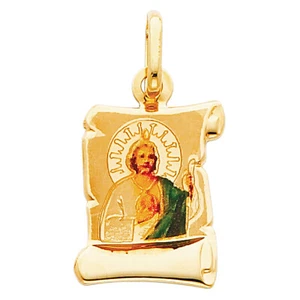14K Yellow Gold St. Jude Enamel Religious Charm Pendant For Necklace Chain - Picture 1 of 4