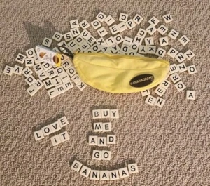 Classic Word Tile Game BANANAGRAMS Anagram 144 Tiles Banana Pouch 2012 - Picture 1 of 5