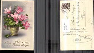 151367,Namenstag Präge Ak Blumentopf Alpenveilchen Klee Kleeblatt Goldschrift pu - Bild 1 von 1
