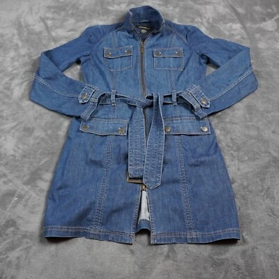 Vintage Eddie Bauer Dress Womens Medium Tall Blue Denim Long Sleeve Zip Up Midi - Image 1 of 4