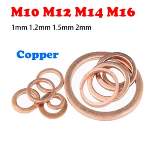 M10 M12 M14 M16 Kupfer Flache Unterlegscheibe Dichtungsring 1/1.2/1.5/2mm dick - Picture 1 of 6