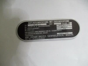 J Peitz Nameplate Brake Actuator PAV /SR- 1.3 Coupling Device S98 Towbar - Picture 1 of 1