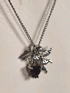Colgante de fe querubín ángel de la guarda con granate usado plata de ley - Imagen 1 de 12