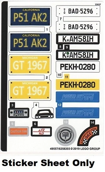 LEGO STICKER SHEET 10265 FORD MUSTANG from set New & Genuine - Image 1 of 1