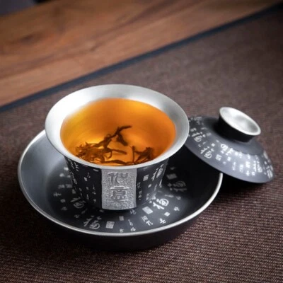 Tureen de plata esterlina 999 Gaiwan Health Care Yixing Zisha con tapa de platillo de taza Foto 1 de 4