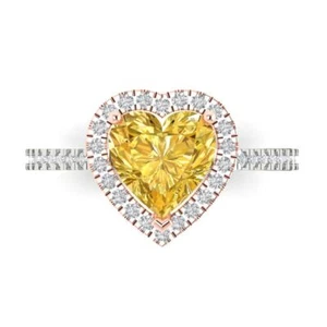 2.285Ct Heart Cut Natural Citrine Halo Engagement Ring, 14K White/Rose Gold - Picture 1 of 11