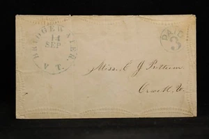 Vermont: Bridgewater 1850s Stampless Ladies Cover, Blue CDS & PAID 3 - Picture 1 of 2