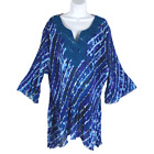 Catherines Top 2X Pleated Blue Mix Printed 3/4 Sleeve Embroidered TP-2381