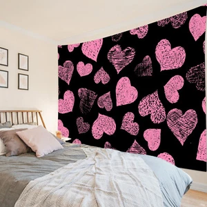Tapiz negro rosa corazón de amor día de San Valentín para dormitorio sala de estar dormitorio - Imagen 1 de 15