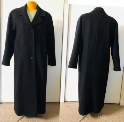 Abrigo Stephanie Mathews 100% Lana Merino Pura Talla 16 Negro Tweed Clásico Invierno Foto 1 de 4