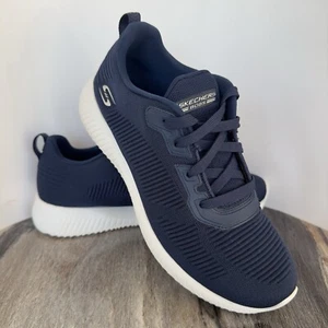 Women's Skechers 10M BOBS Sport Squad Tough Talk Knit Lace-Up Sneaker Navy - Picture 1 of 13