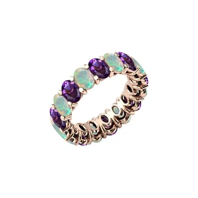 14k Gold Fill Amethyst, Ethiopian Opal Eternity Band 925 Silver Engagement Ring - Image 1 of 4
