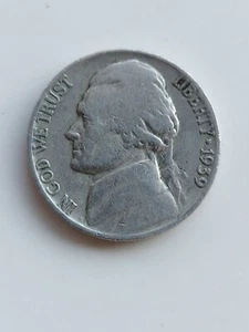 Moneda de cinco centavos Jefferson Nickel 1939, sin marca de ceca - Imagen 1 de 6