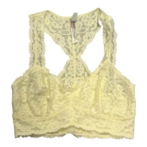 Free People Intimate Lace Racerback Bralette Yellow XS  - Picture 1 of 5